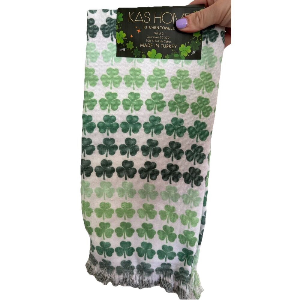 2pk Kas Home Kitchen Dish Drying Hand Towels Shamrocks St Patty's
